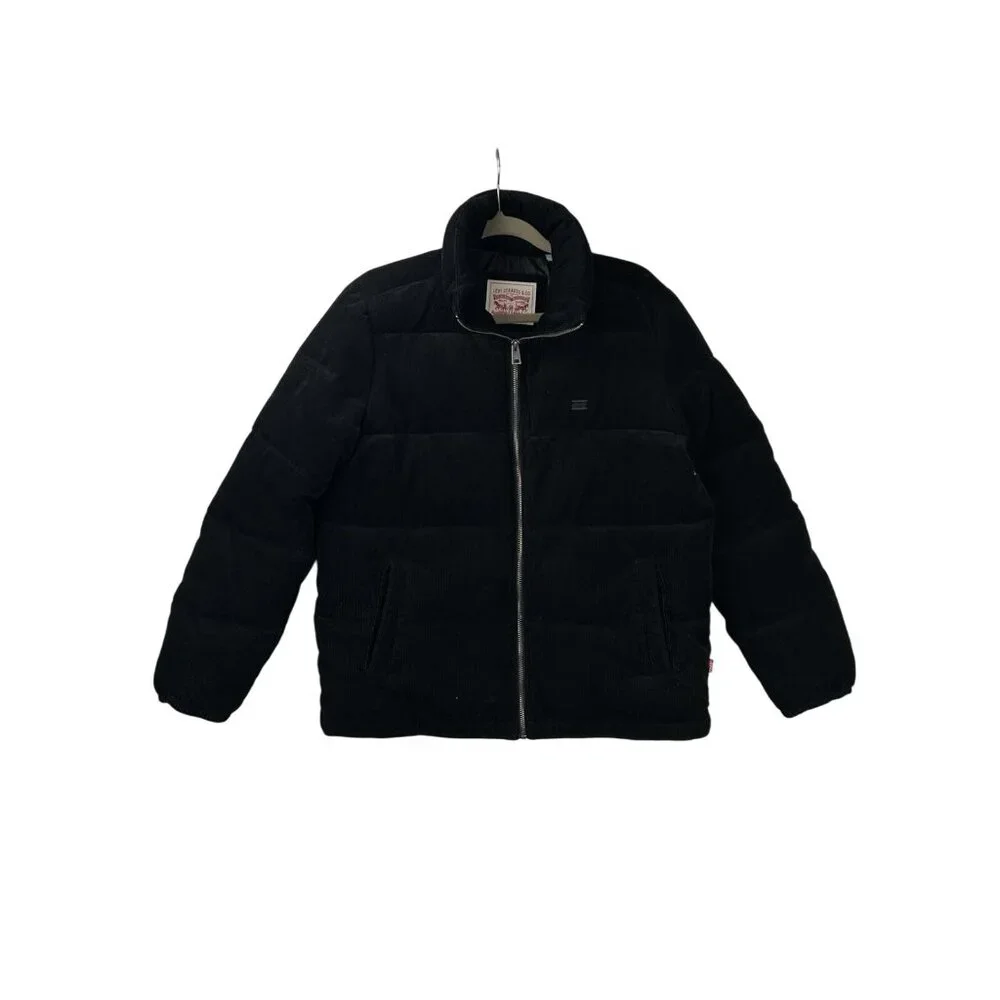 Levi Strauss Women's Size Medium Black Corduroy Puffer Coat Full Zip Lined - Picture 9 of 15